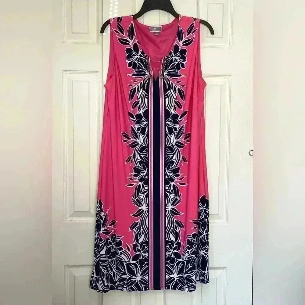 JM Collection Pink& Black Sleeveless Midi Dress Size Large